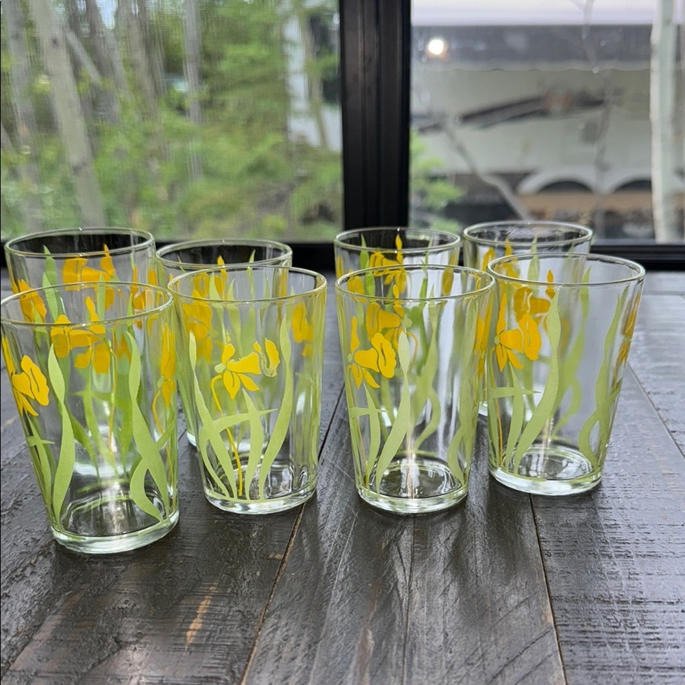 Vintage 8 hazel Atlas 50s Swanky Swigs: Hazel Atlas Daffodil Juice Glasses
